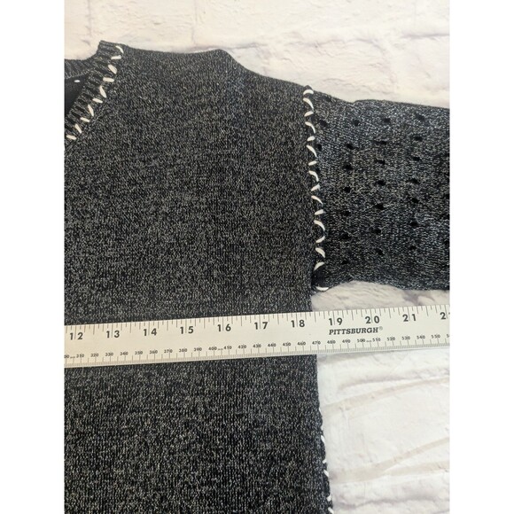 Pure Amici Cotton Silk Blend Black Silver Metallic V-Neck Sweater Size Med - Picture 4 of 9